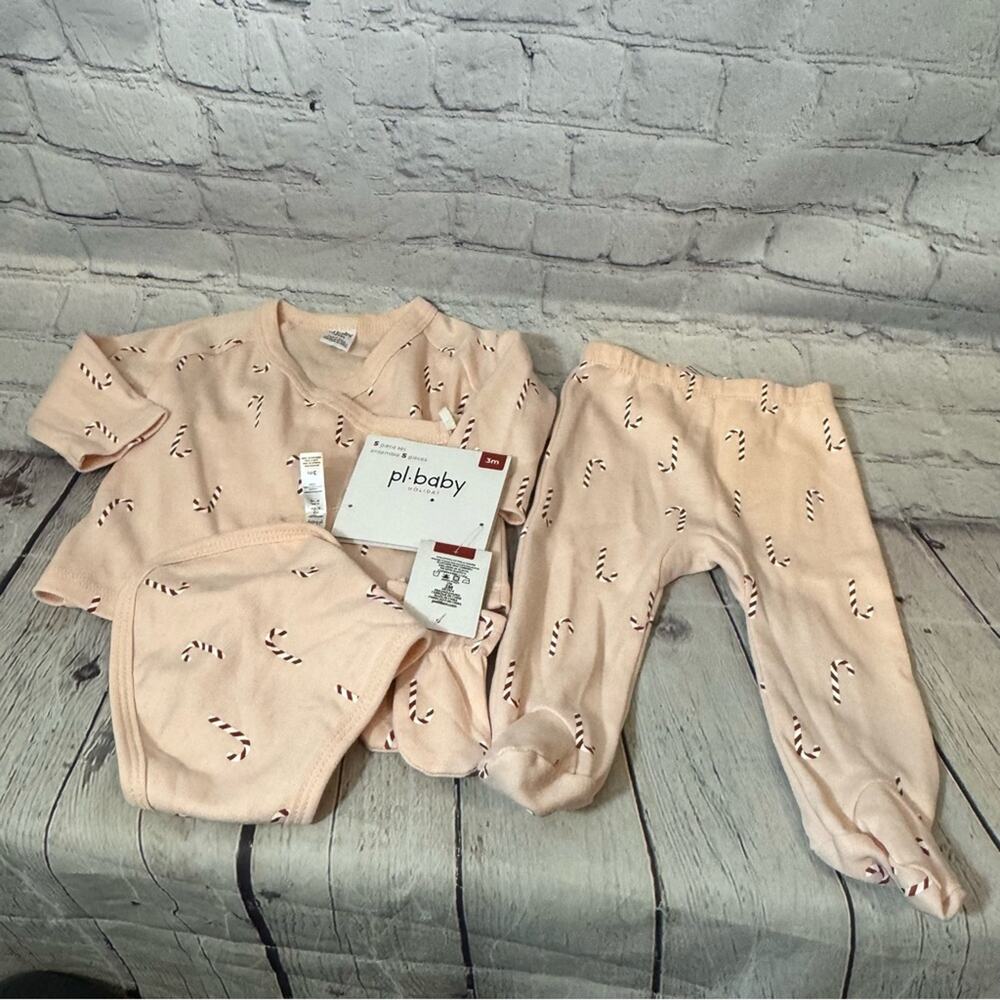 PL Baby Candy Cane Baby Outfit W/Bib and Mittens